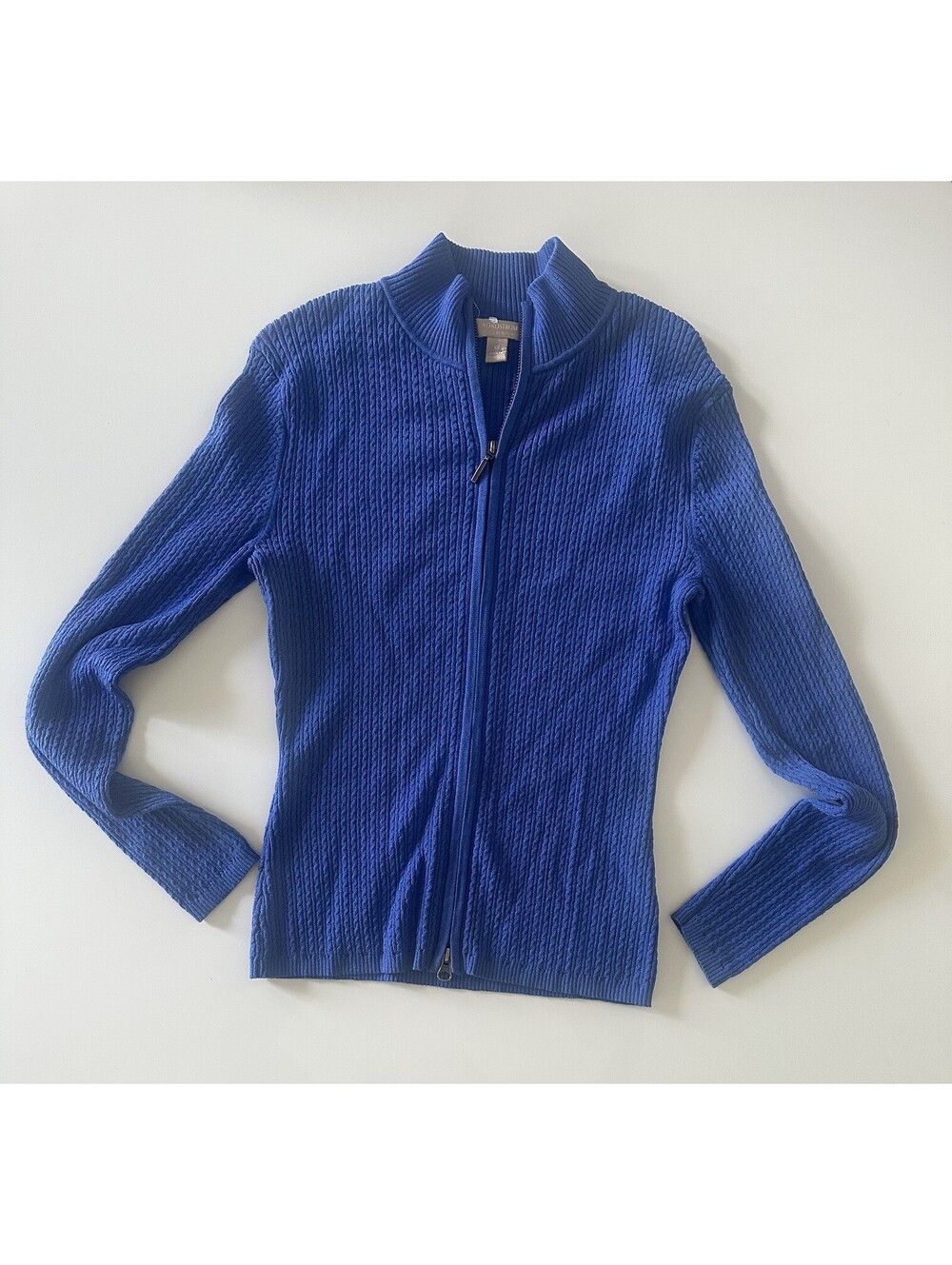 Nordstrom Blue Ribbed Knit Full-Dual Zip Mock Neck Sweater Jacket Size XS
